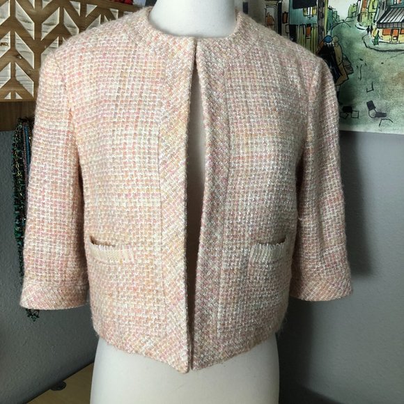 MONIQUE LHUILLIER Wool Silk Tweed Cropped Blazer - Quiet Luxury